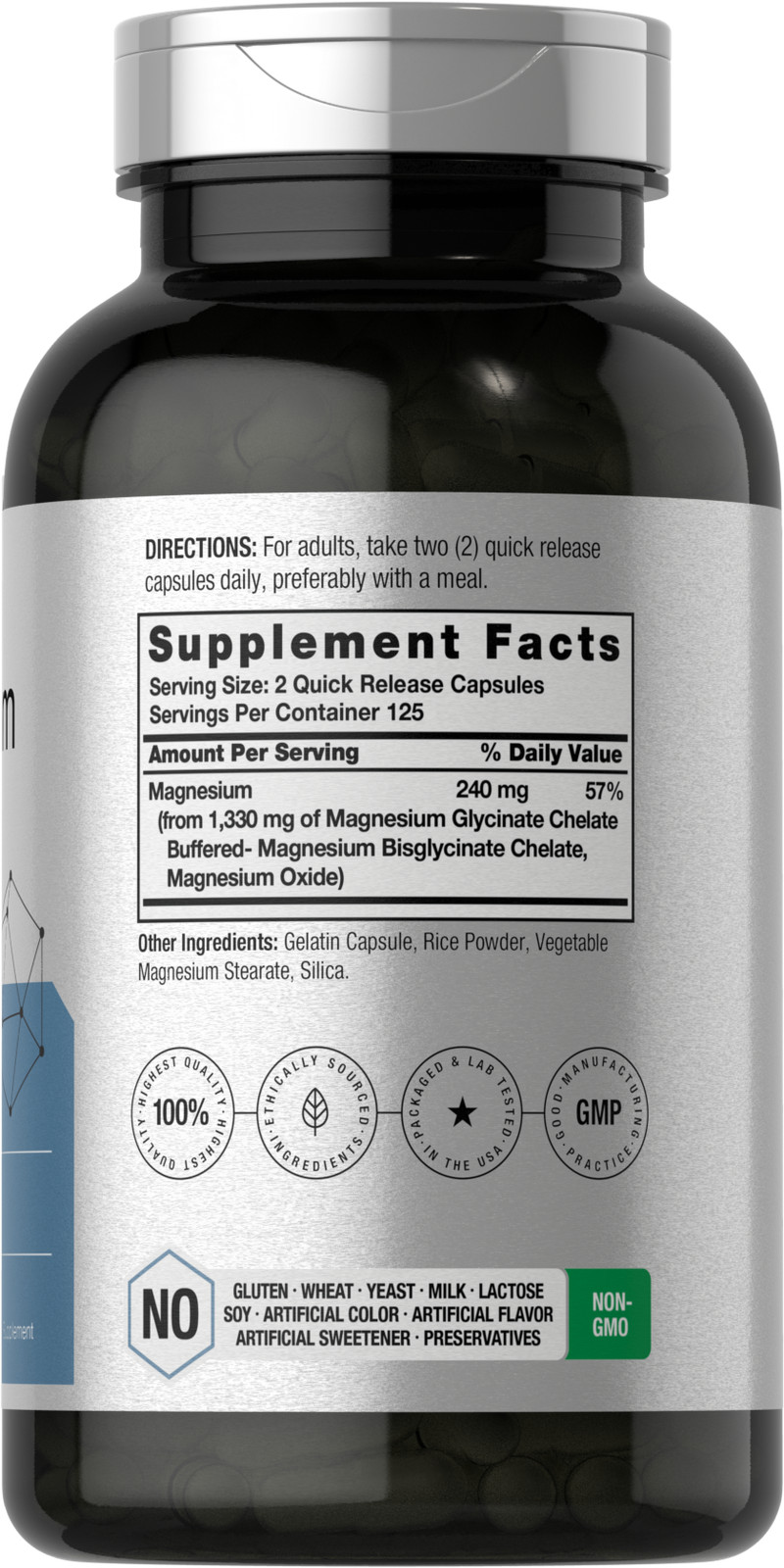 Magnesium Glycinate | 1330mg | 250 Capsules | Buffered & Chelated | by Horbaach