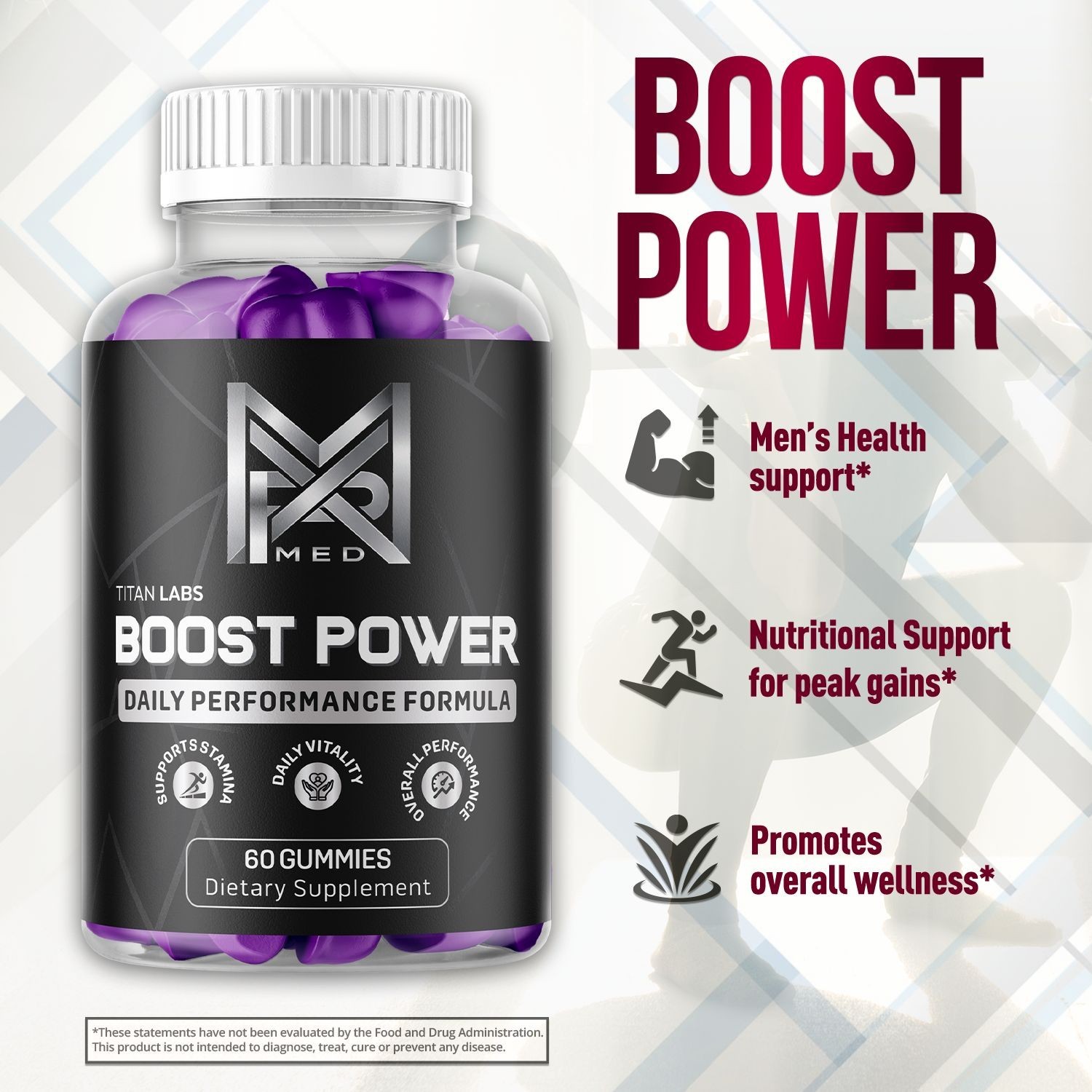 (1 Pack) Boost Power Gums Advanced Male Support Supplement BoostPower 60 Gummies