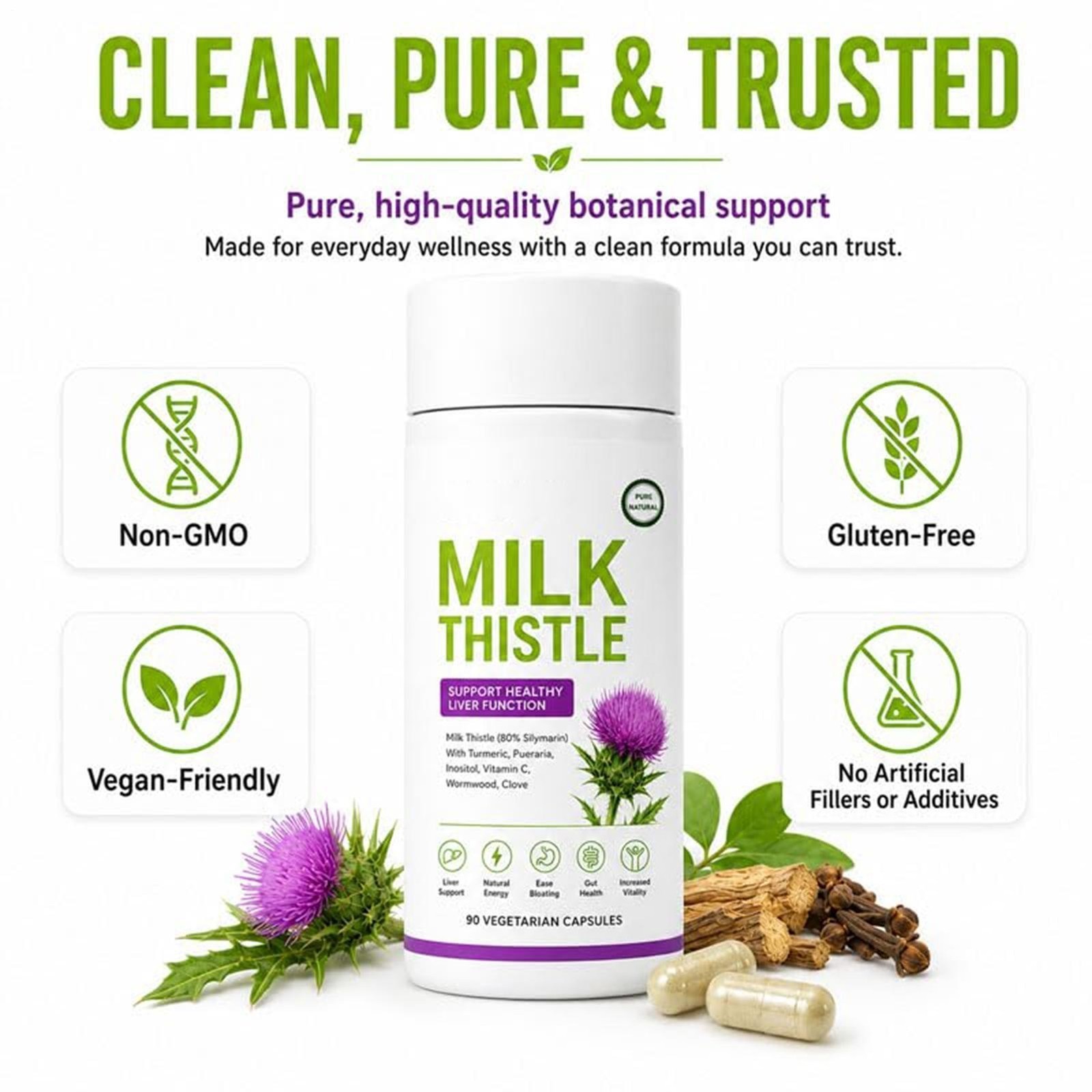 2x Uvola Milk Thistle Supplement, 80% Silymarin Liver Support Formula, 90Ct