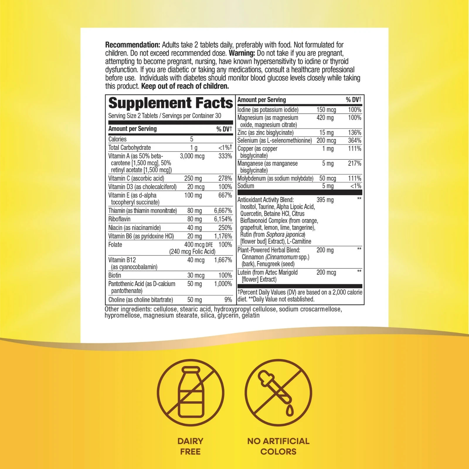 Alive! Diabetic Multivitamin B-Vitamins Adults Unisex 60ct
