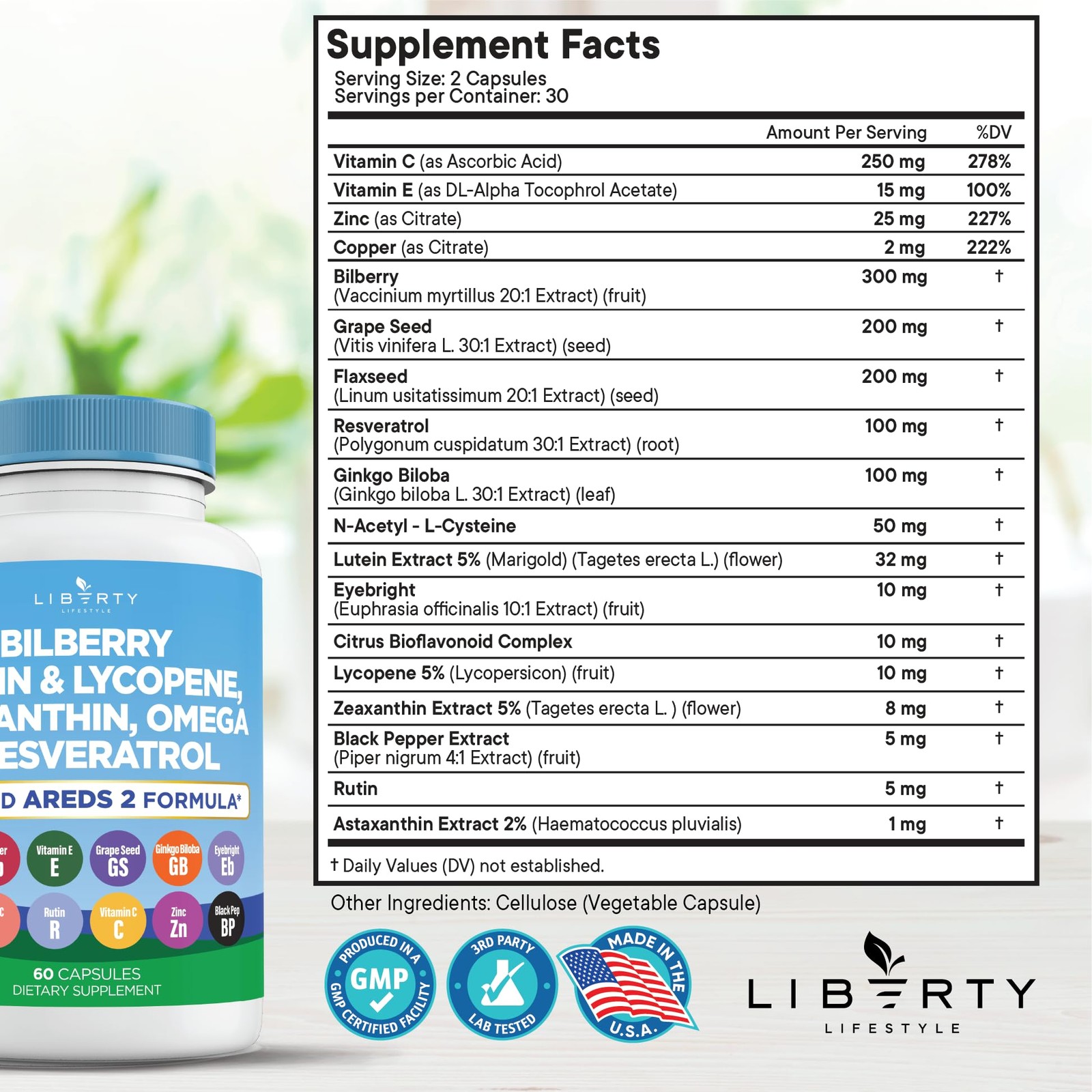 Liberty Lifestyle Eye Health Vitamins with Bilberry, 60 Count (Pack of 3)
