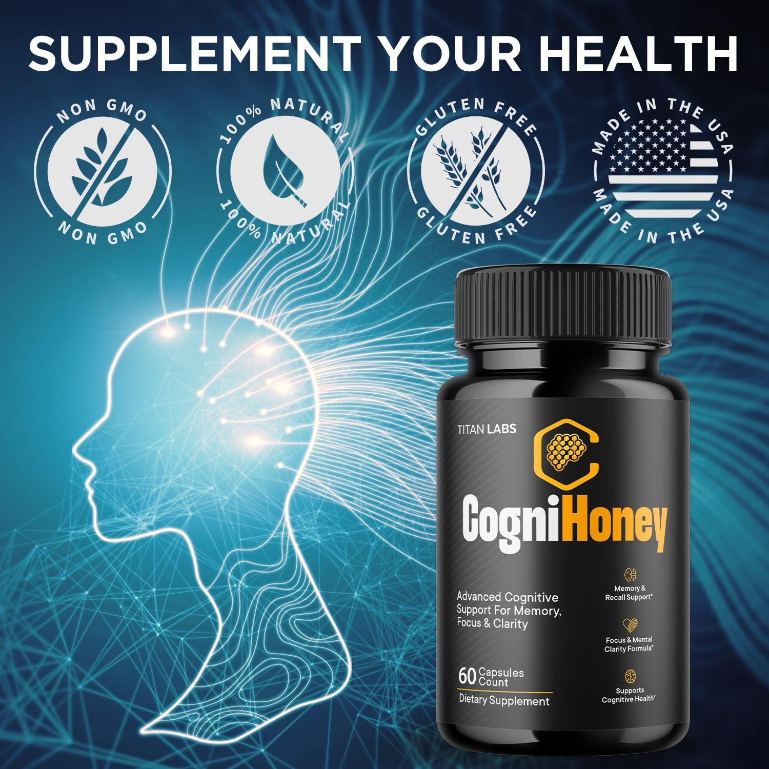 (1 Pack) CogniHoney Pills – Brain Health & Cognitive Support Supplement 60 Caps