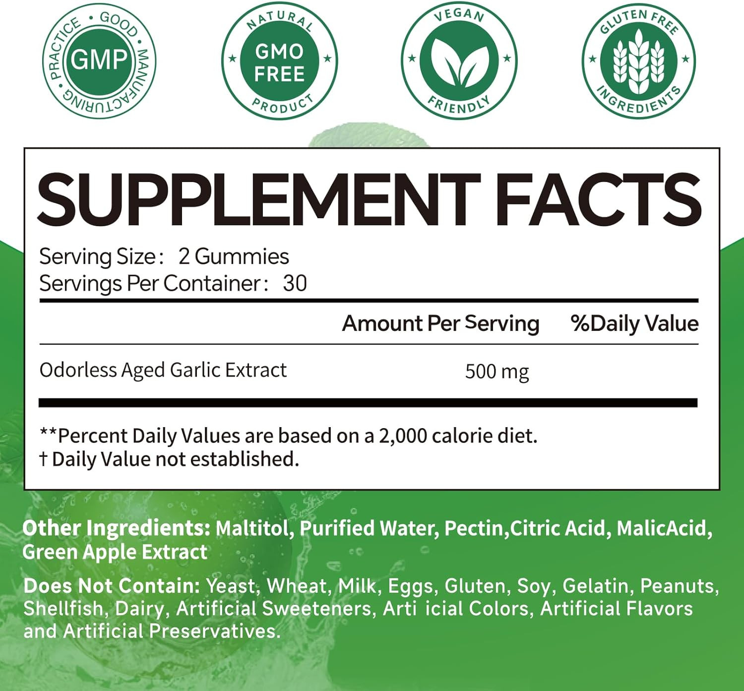 Odorless Aged Garlic Extract Gummies,7500mg Garlic,2 Years Aged Garlic Extract,G
