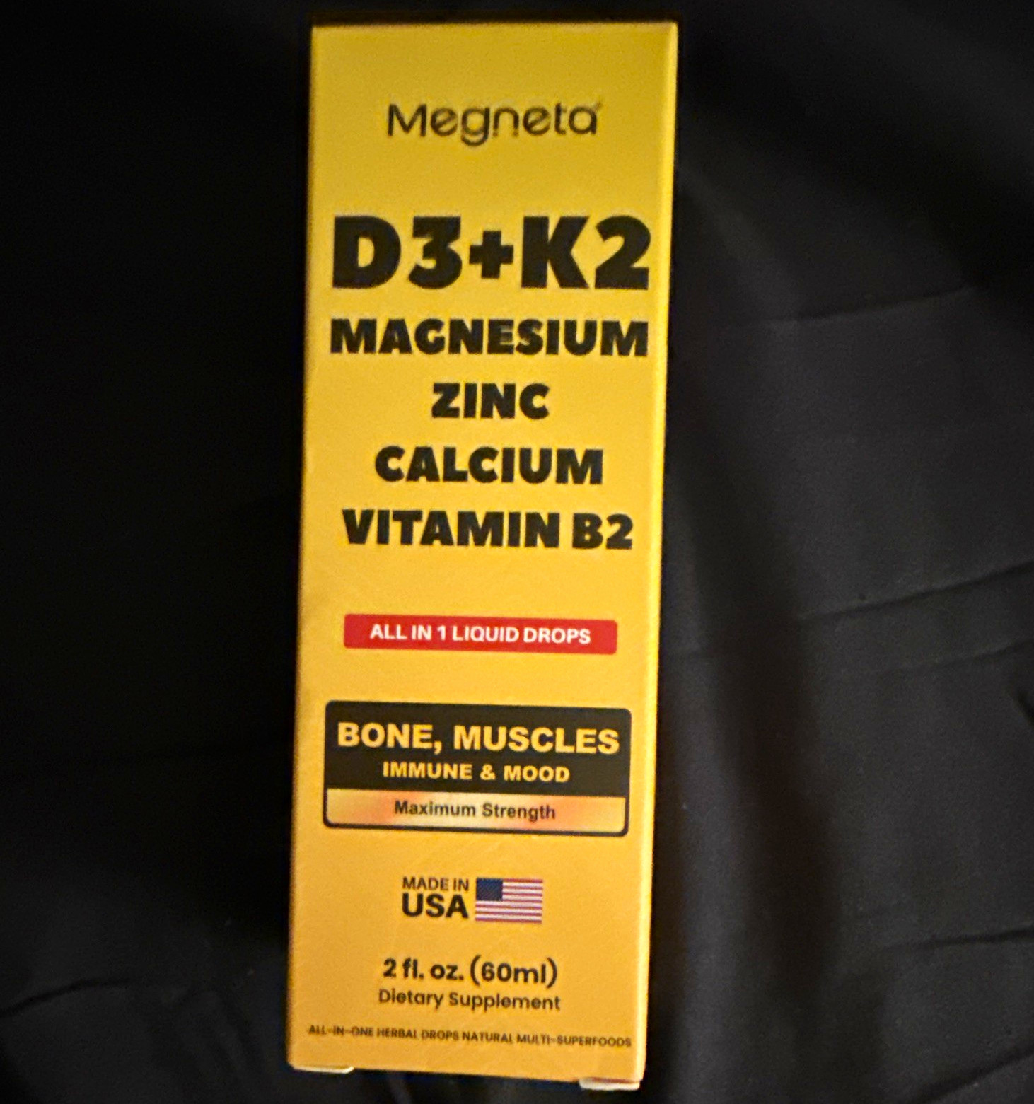 Megneta D3+K2 Magnesium Zinc Calcium Liquid Drops Dietary Supplement 2 fl oz