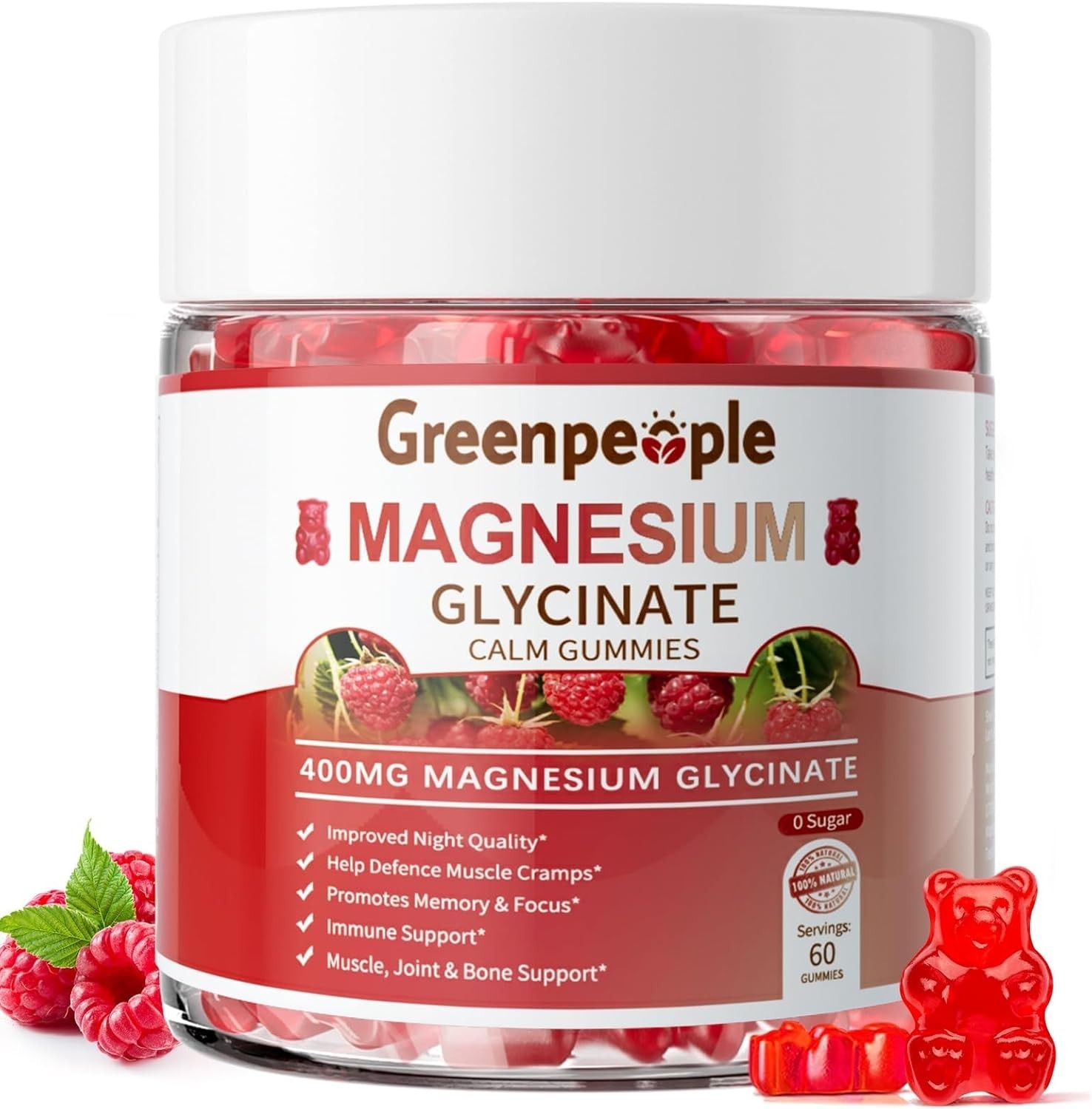 Magnesium Glycinate Gummies 400mg Sugar Free Raspberry