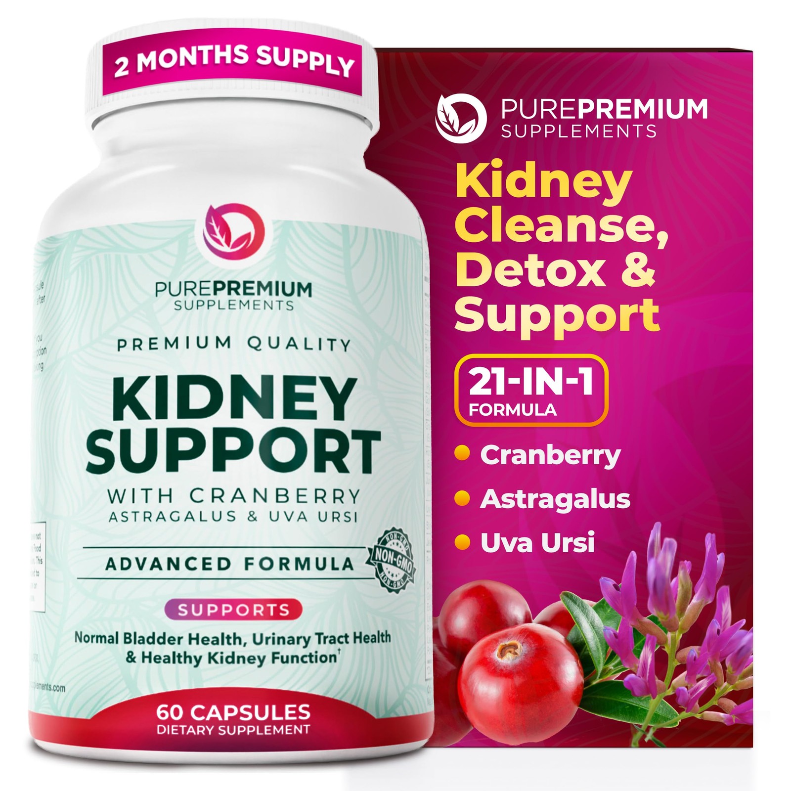 PurePremium Kidney Support Supplement – Cleanse 60 Count (Pack of 1)