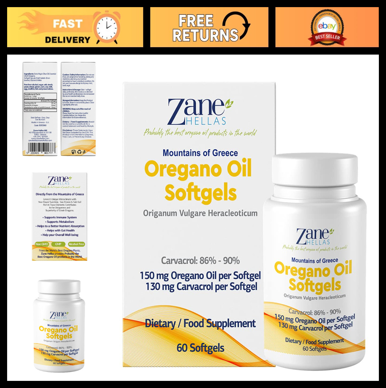 High-Potency Oregano Oil Softgels 130mg Carvacrol – 60 Count, Natural Immune Sup