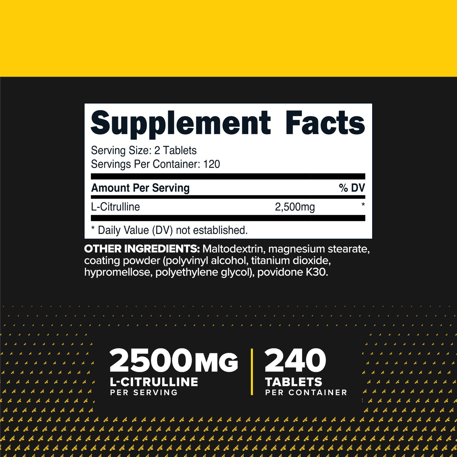 L-Citrulline 2500mg – 240 Tablets, 120 Servings – Boost Energy & Performance