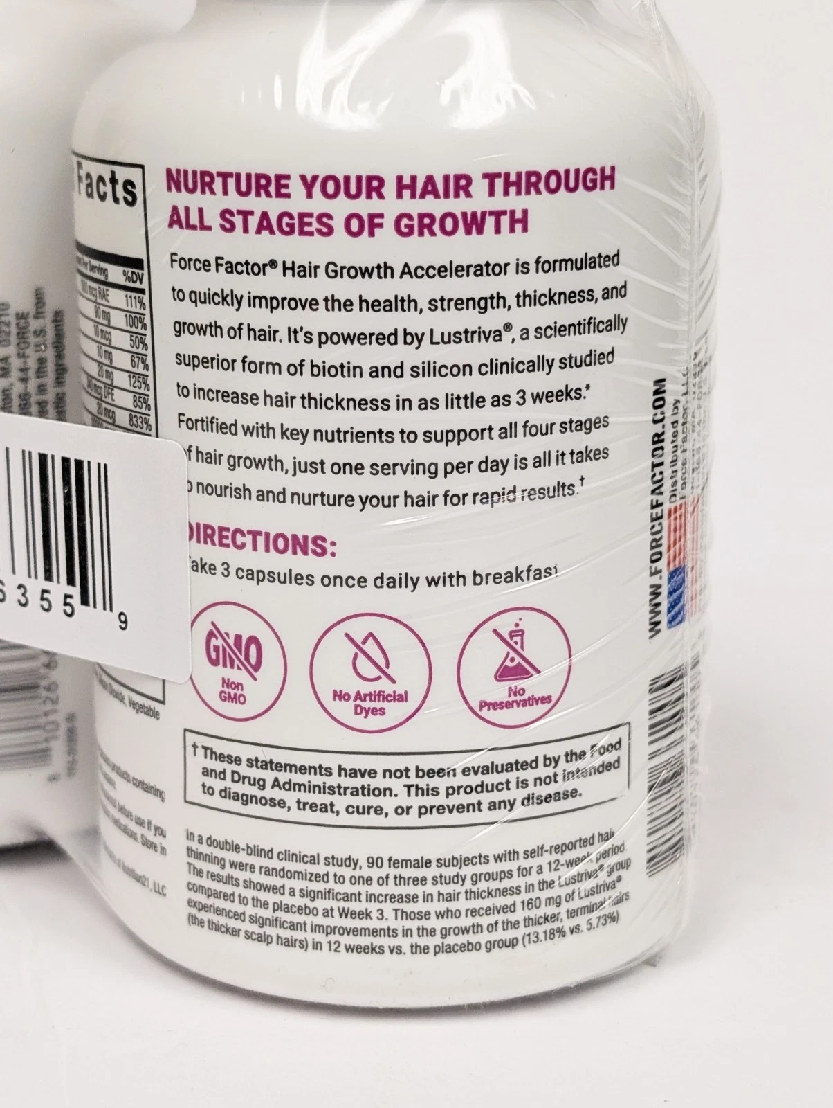 2 Bottles Force Factor Hair Growth Accelerator Capsules, 180 Count Free Shipping
