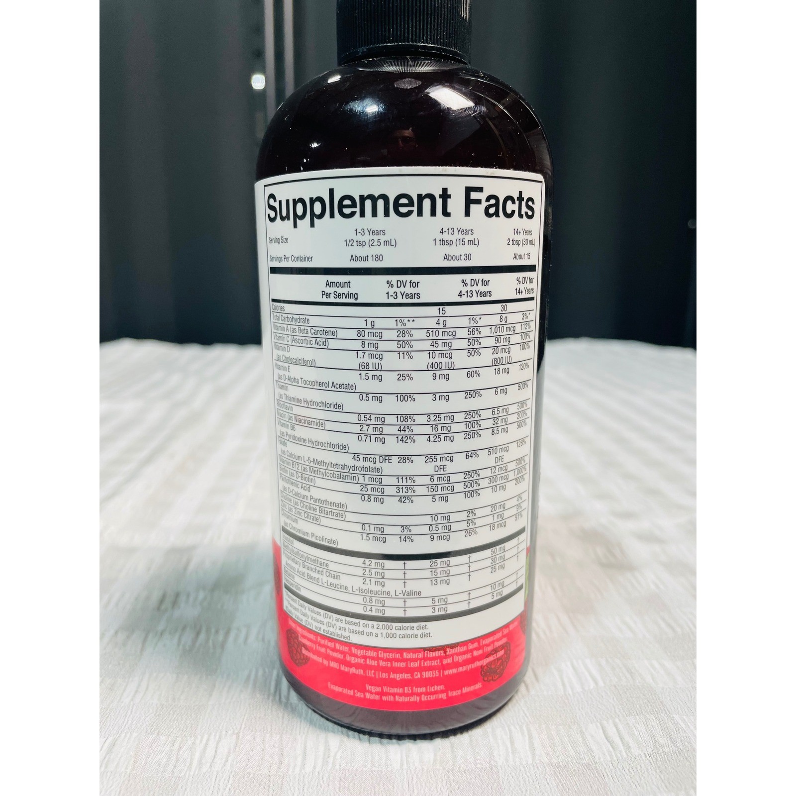 MaryRuth’s Liquid Morning Multivitamin Raspberry 15.22 fl oz Vegan Gluten Free