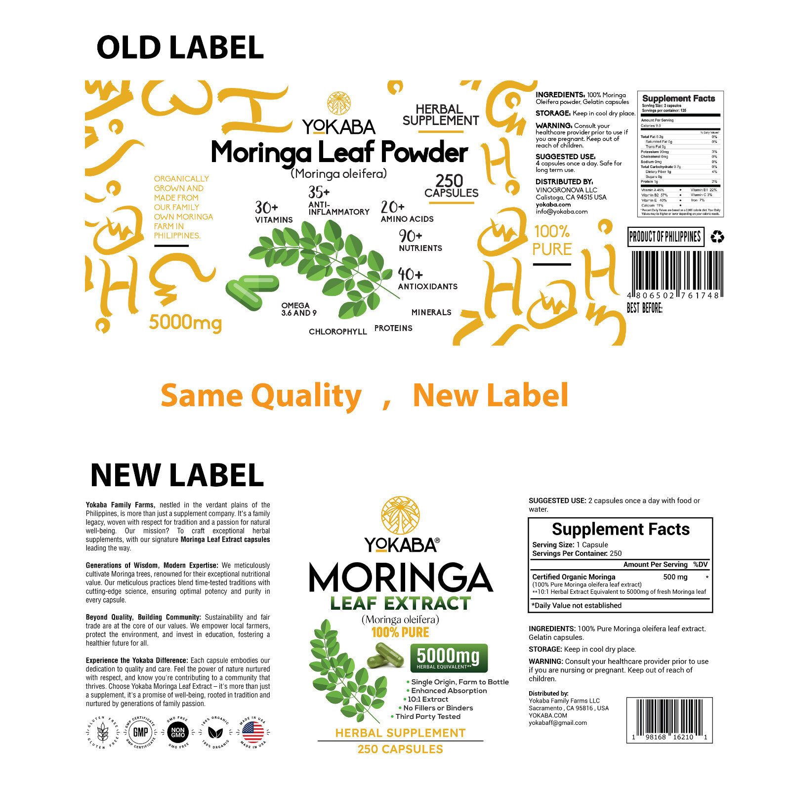 500 Capsules Moringa Oleifera Leaf Powder 5000mg – Organic Herbal Extract YOKABA