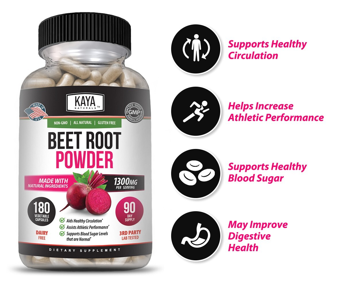 Organic Beet Root Powder 1300mg 180ct Nitric Oxide Booster Superfood Beetroot