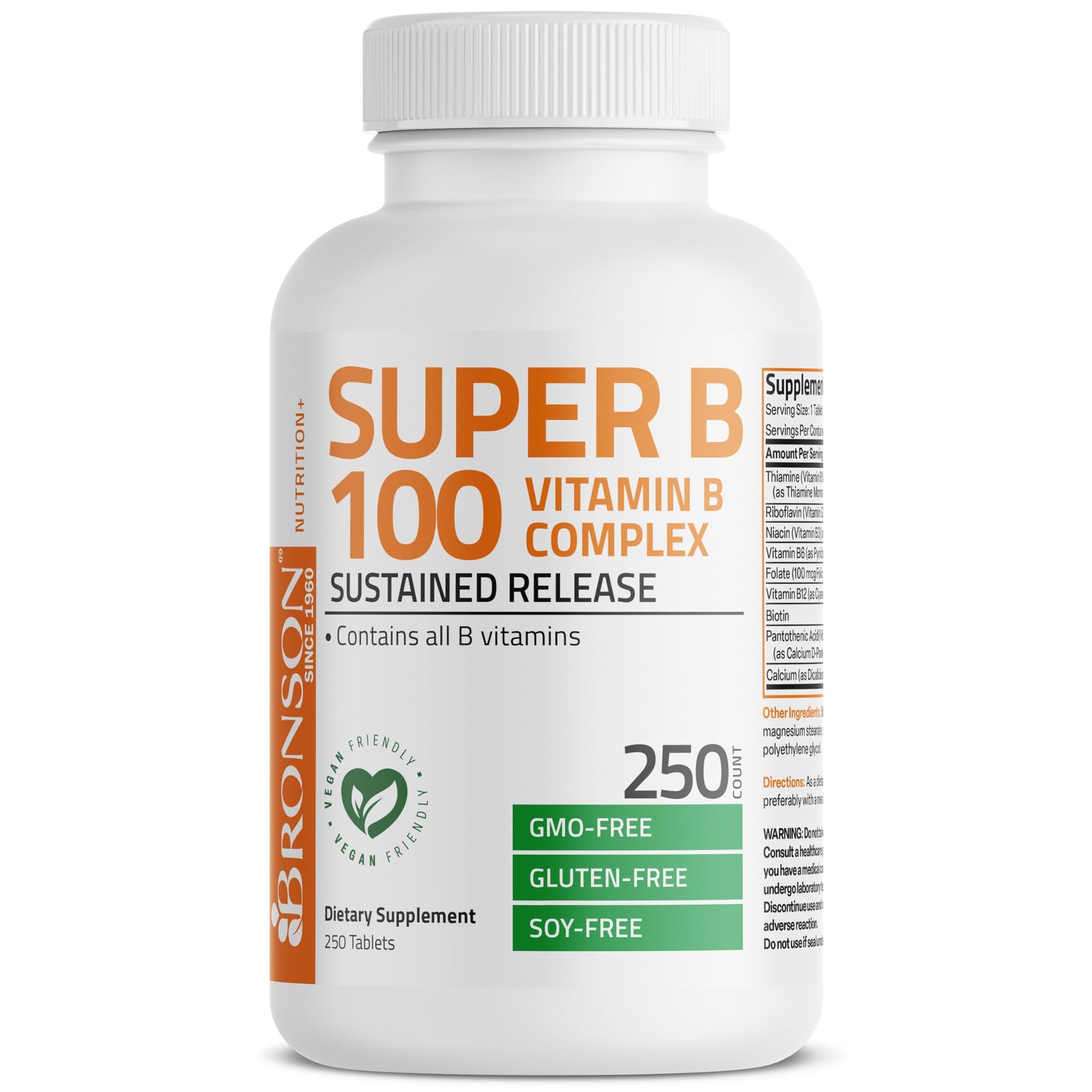 Bronson Super B 100 Vitamin B Complex Sustained Release 250 Count (Pack of 1)