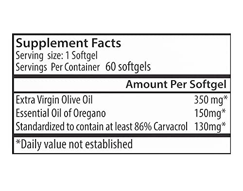 High-Potency Oregano Oil Softgels 130mg Carvacrol – 60 Count, Natural Immune Sup