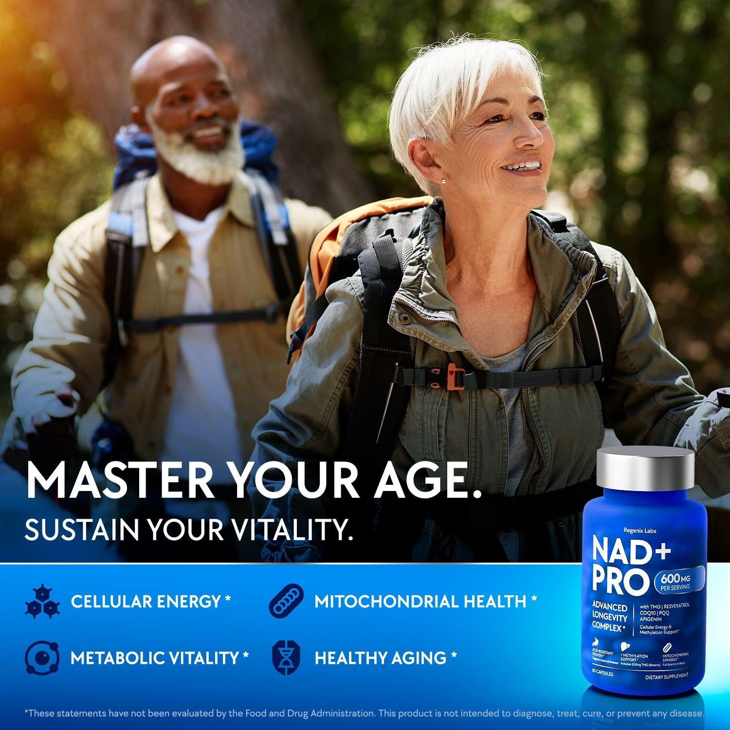 REGENIX LABS NAD Supplement 600mg for Men and Women with Resveratrol CoQ10 PQQ