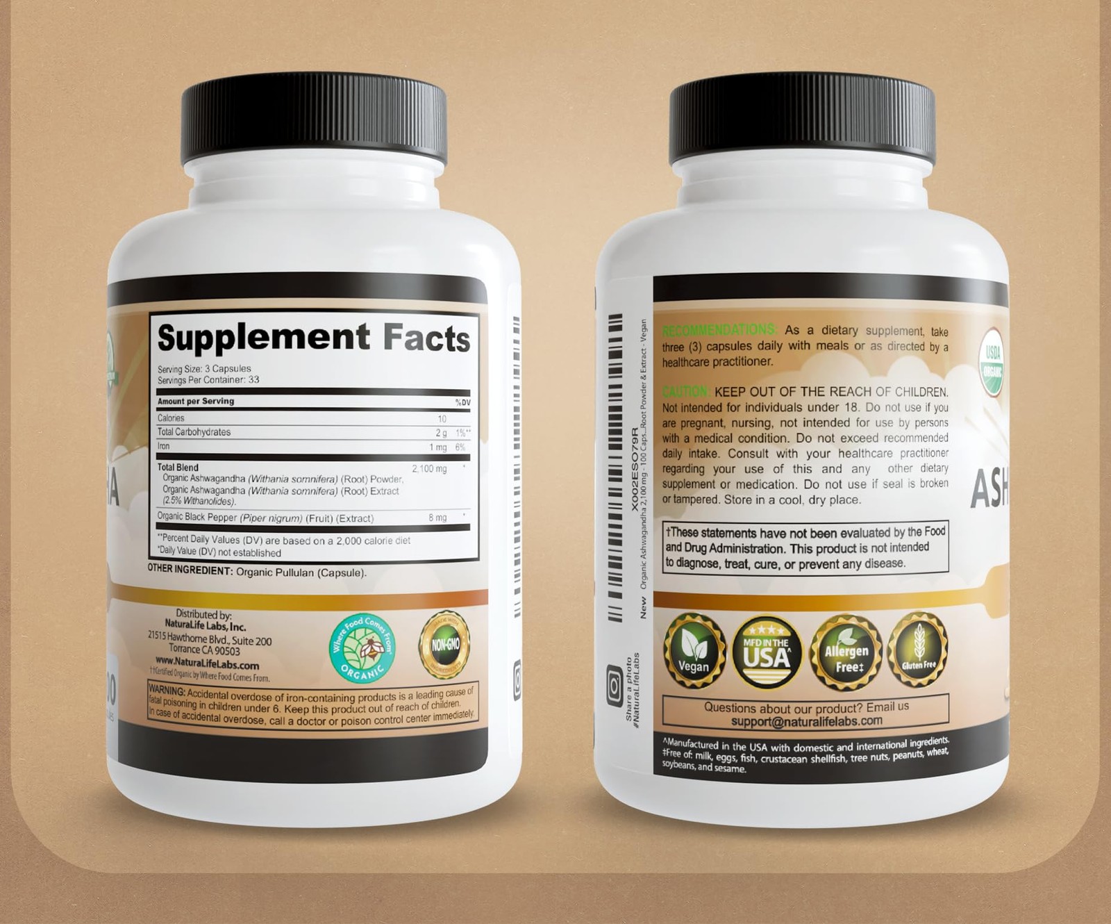 NaturaLife Labs Organic Ashwagandha 2100 mg per Serving 100 Count (Pack of 1)