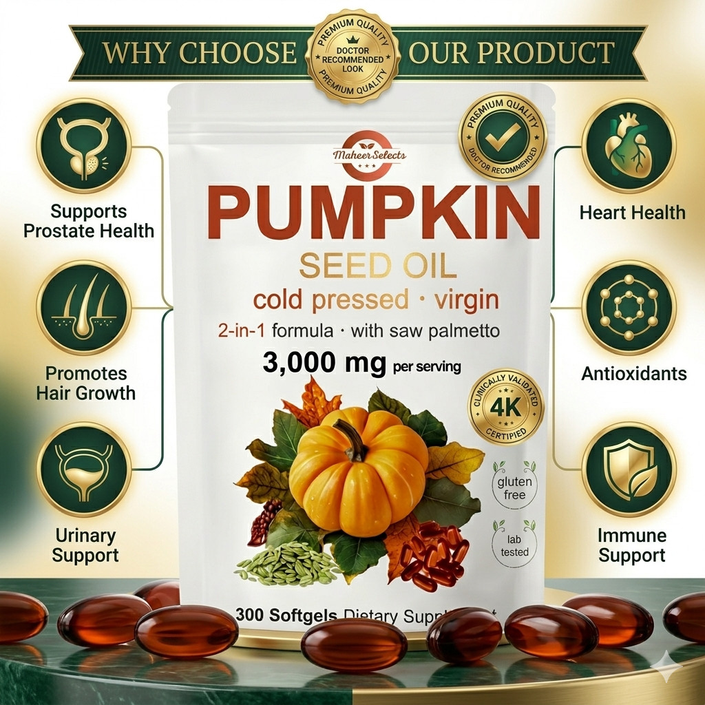 Pumpkin Seed Oil 4000mg Softgels | Cold Pressed Virgin | Saw Palmetto | 300 Coun