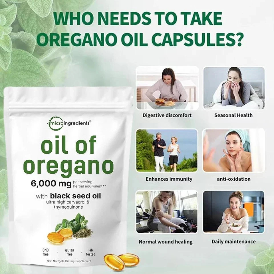 Oil of Oregano Softgels with Black Seed Oil – 6000mg Oregano Oil { Pack of 2 }