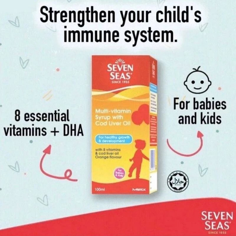 SEVEN SEAS Multivitamin Syrup Cod Liver Oil Children Orange 4 X 100ML