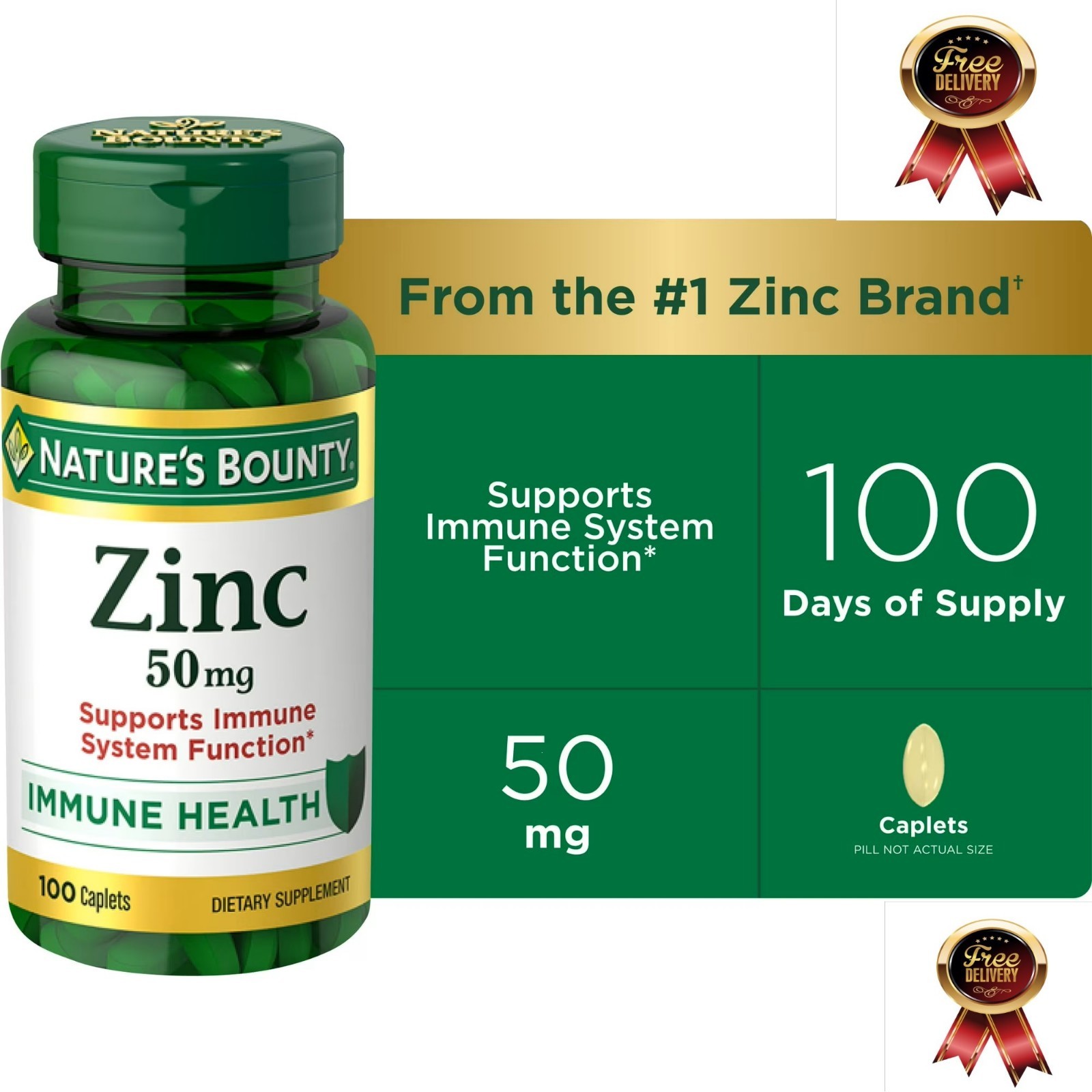 Nature’s Bounty Zinc Supports Immune Health 50mg 100 ct Caplets