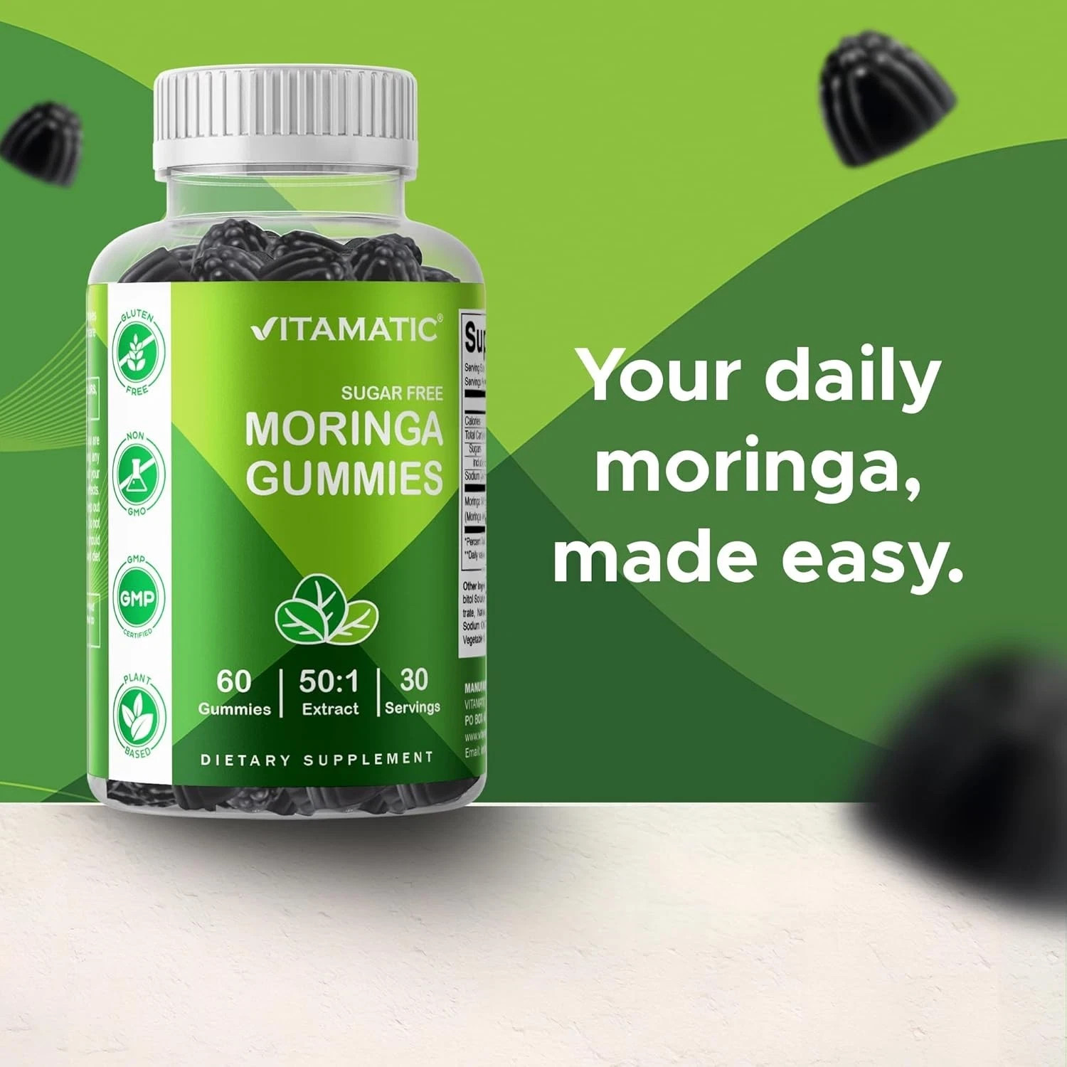 Moringa Oleifera Gummies, Sugar-Free, Antioxidant Support for Daily Vitality