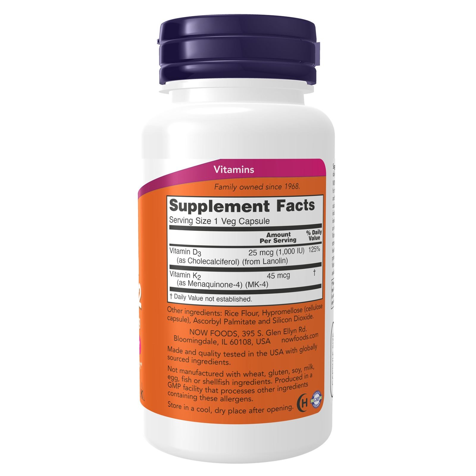 NOW FOODS Vitamin D-3 & K-2 – 120 Veg Capsules