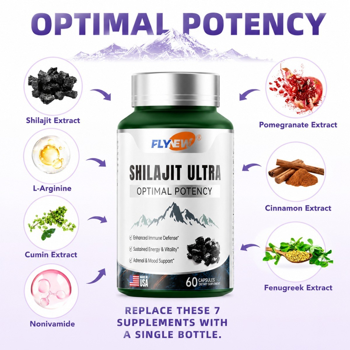 Flynew Shilajit Ultra, 60ct, Energy, Immune & Mood Support