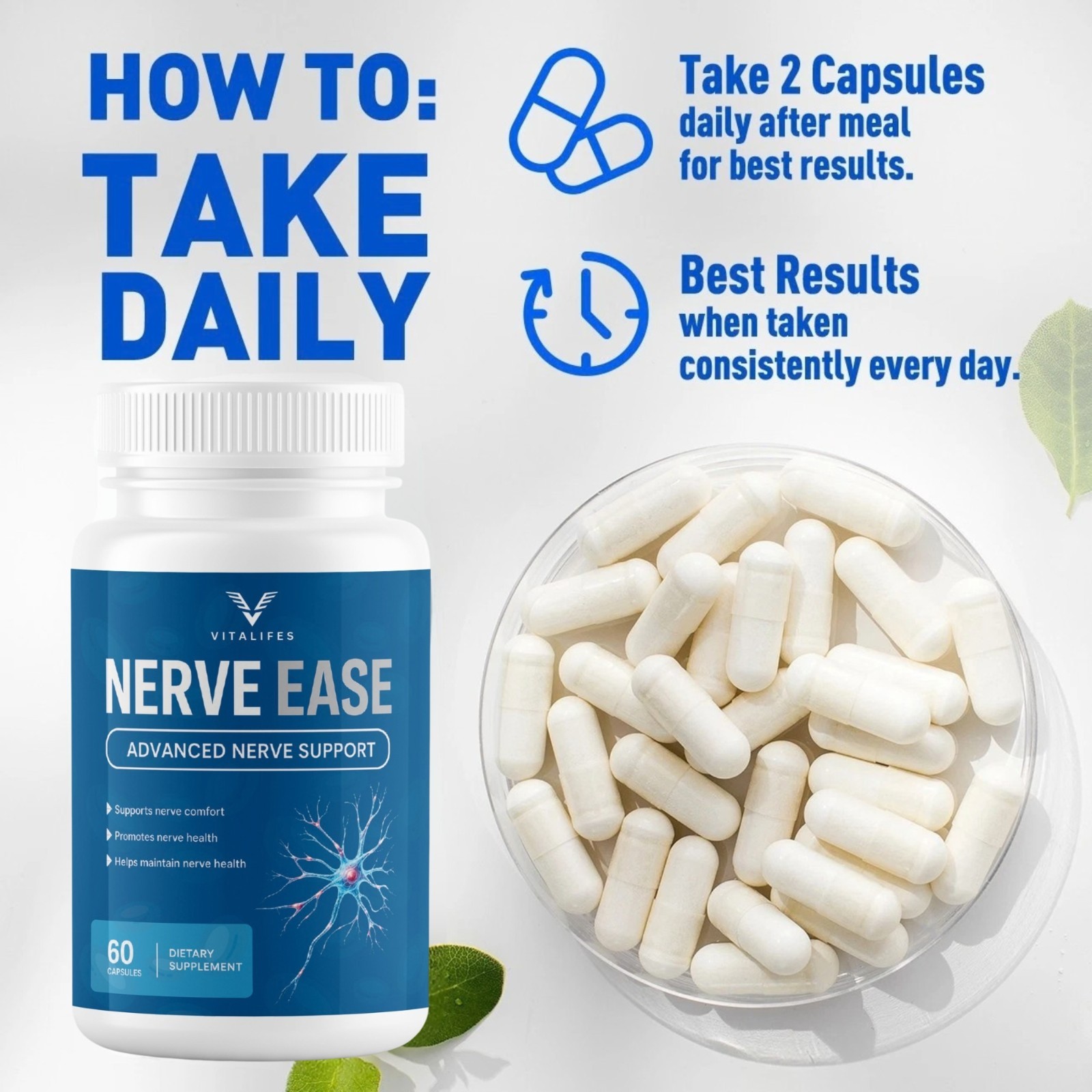 (5 Pack) Nerve Ease Nootropic Nerve Support Max Supplement NerveEase 60 Capsule