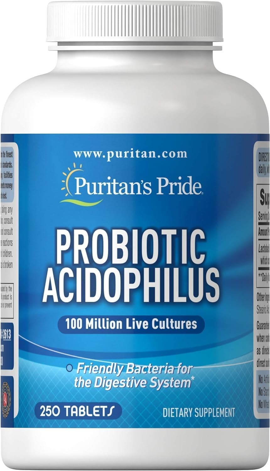 Puritan’s Pride Daily Probiotic Acidophilus, 100 250 Count (Pack of 1)