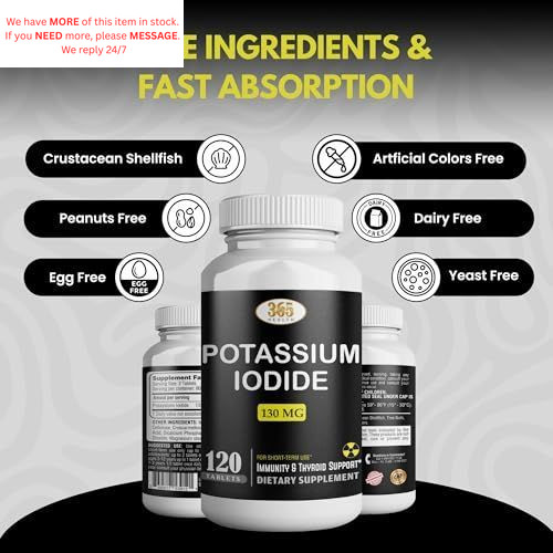 Potassium Iodide130 mg – KI Tablets- 120 Count (Pack of 1), White