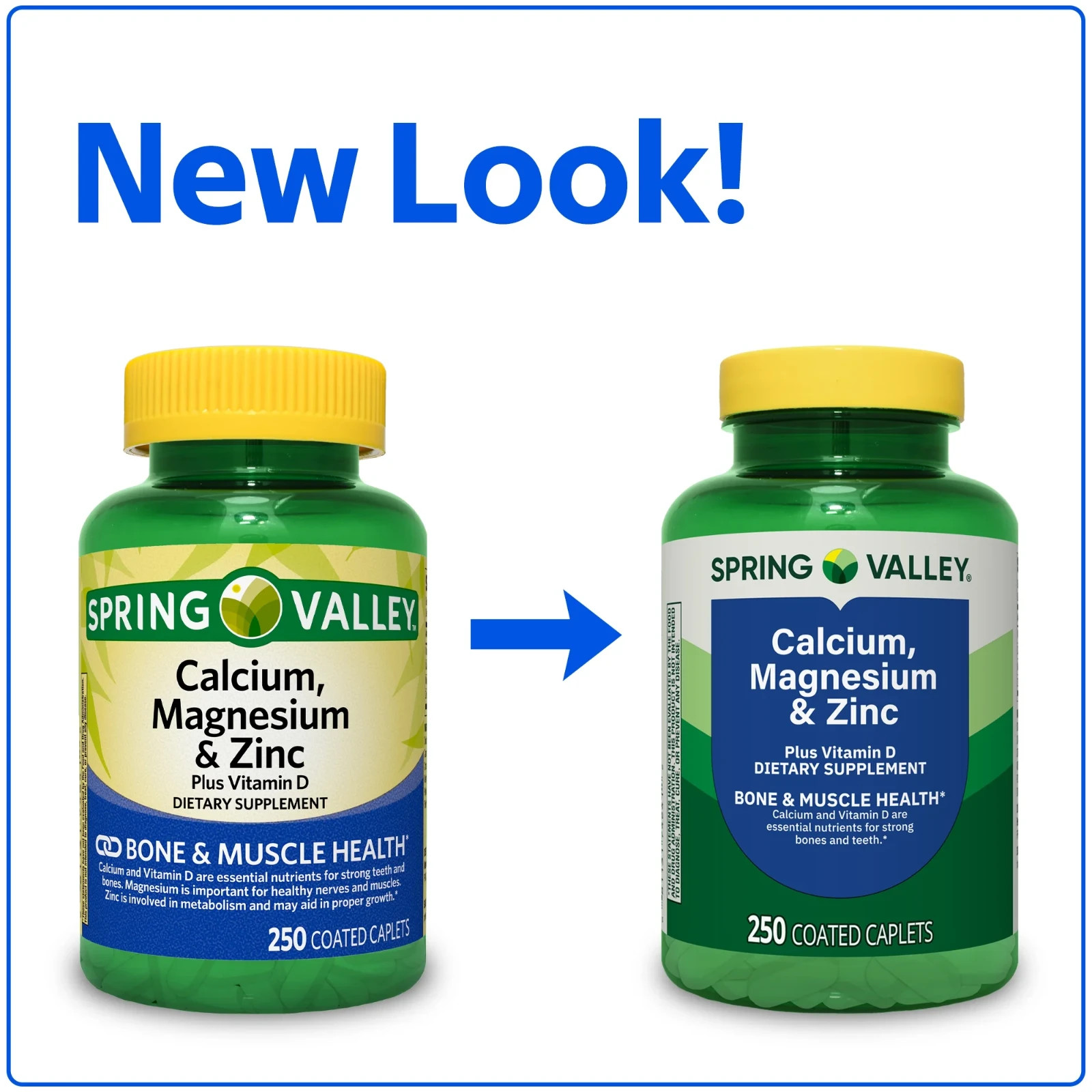 Spring Valley Calcium Magnesium & Zinc Plus Vitamin D3 Coated Caplets, 250 Count