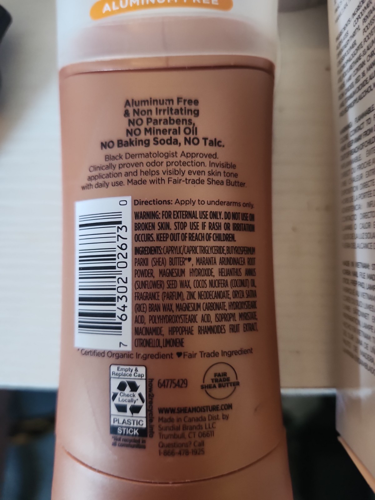 SheaMoisture Deodorant Stick for 72h Odor Control Fresh 2.6 Ounce (Pack of 1)