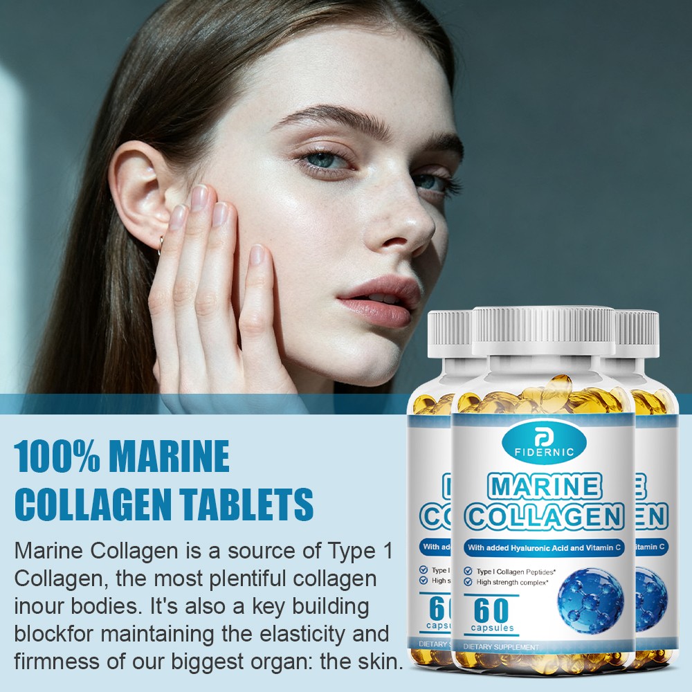 2 Bottle Marine Collagen Type I Peptides Hyaluronic Acid Vitamin C 60 Count