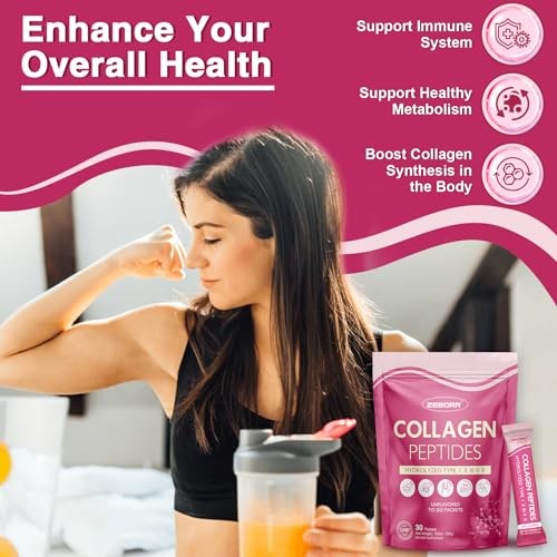 ZEBORA Multi Collagen Peptides Powder Packets with Hyaluronic Acid, Biotin, MCT