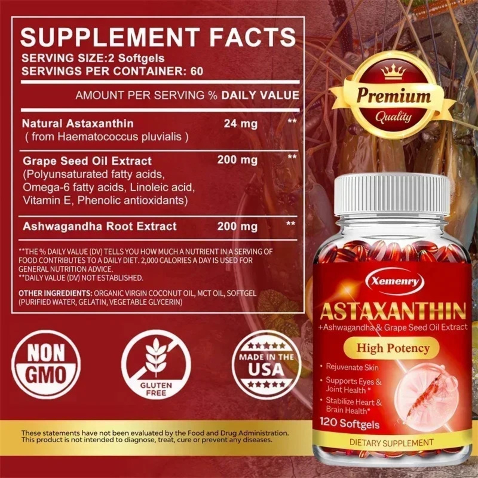 Astaxanthin 240pcs – Skin, Eye, Joint Health, Anti-oxidation,Relieve Eye Fatigue