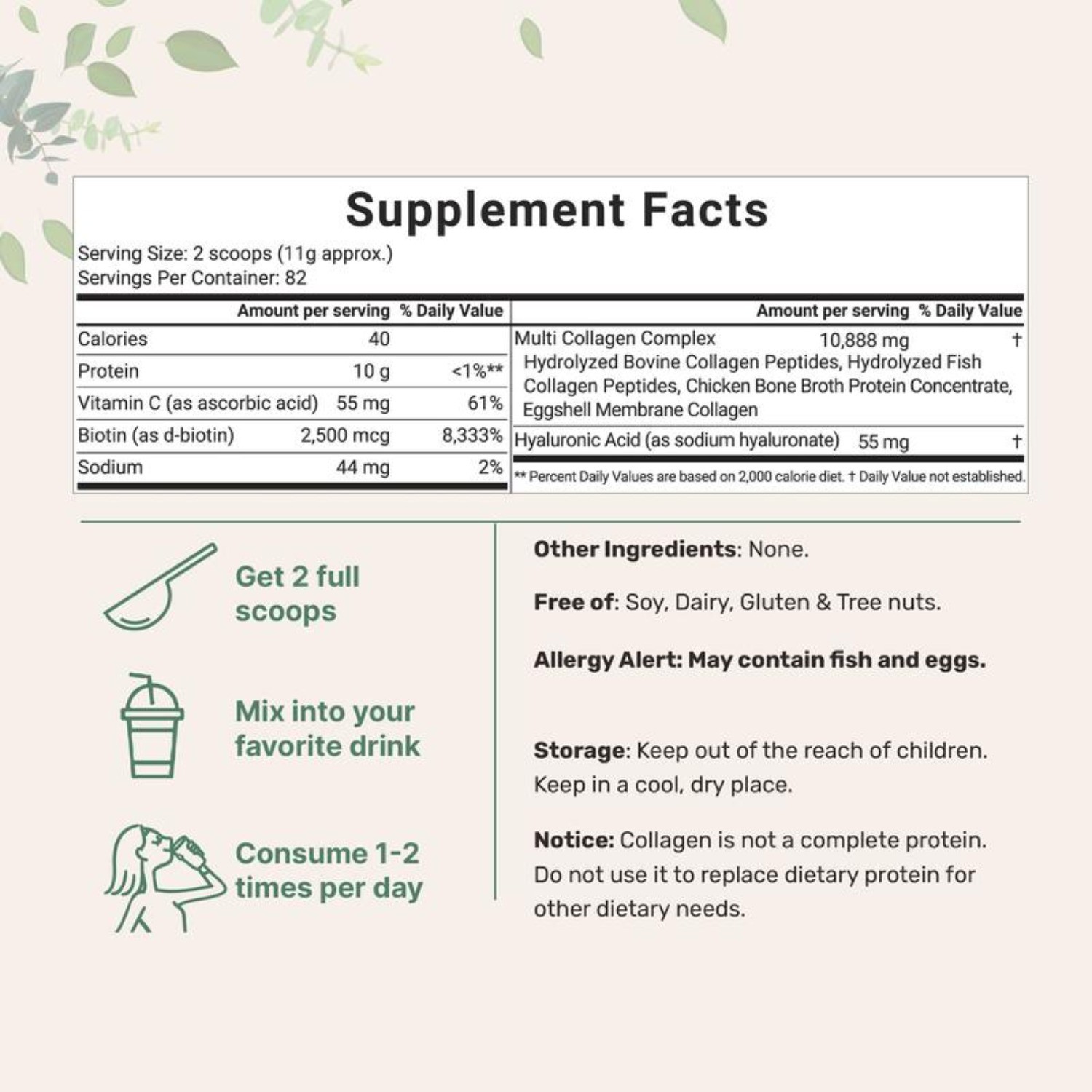 2-Pack Micro Ingredients Multi Collagen Peptides Types I II III V X Biotin 2lb