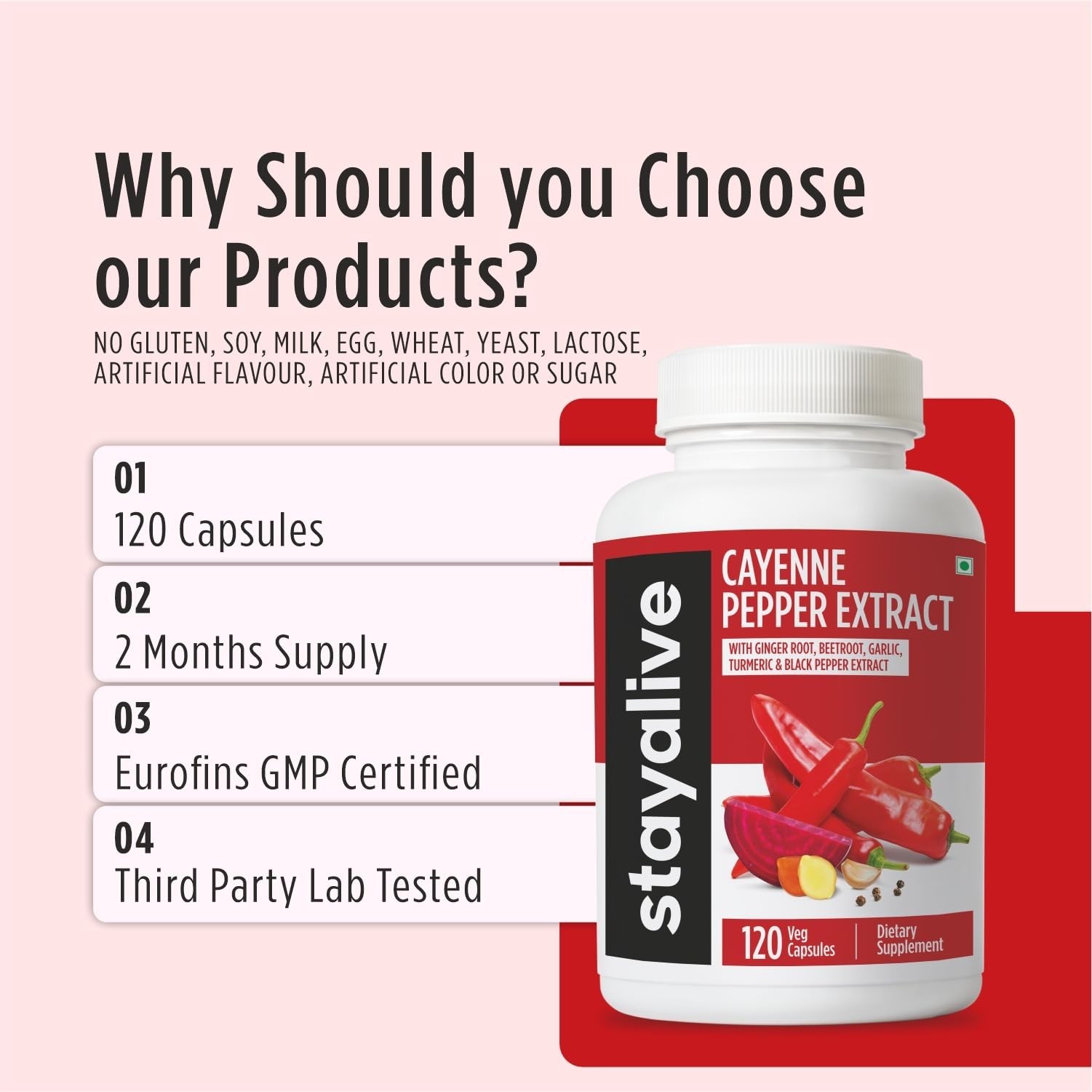 Cayenne Pepper Capsules, 6-in-1 Capsicum Blend w/Ginger, Garlic, Turmeric, Beet