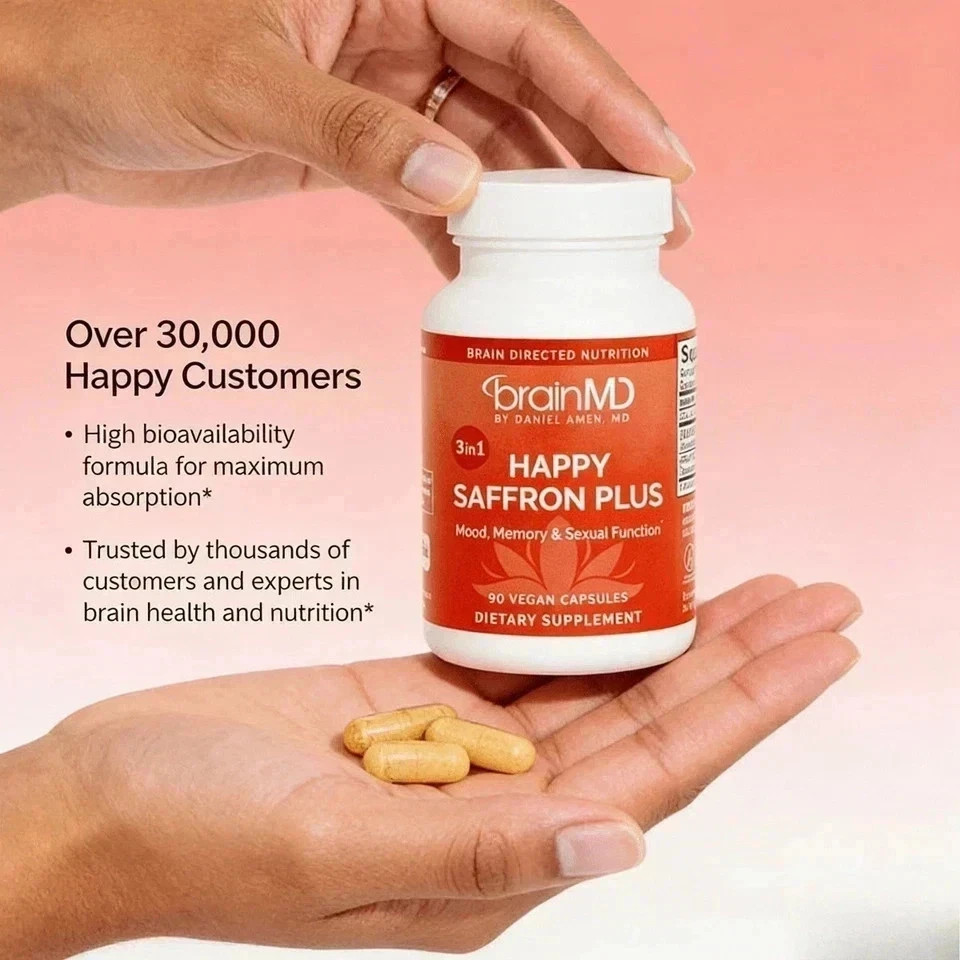 BrainMD Happy Saffron Plus – 3 Bottles – Mood & Memory Support – 90ct Each