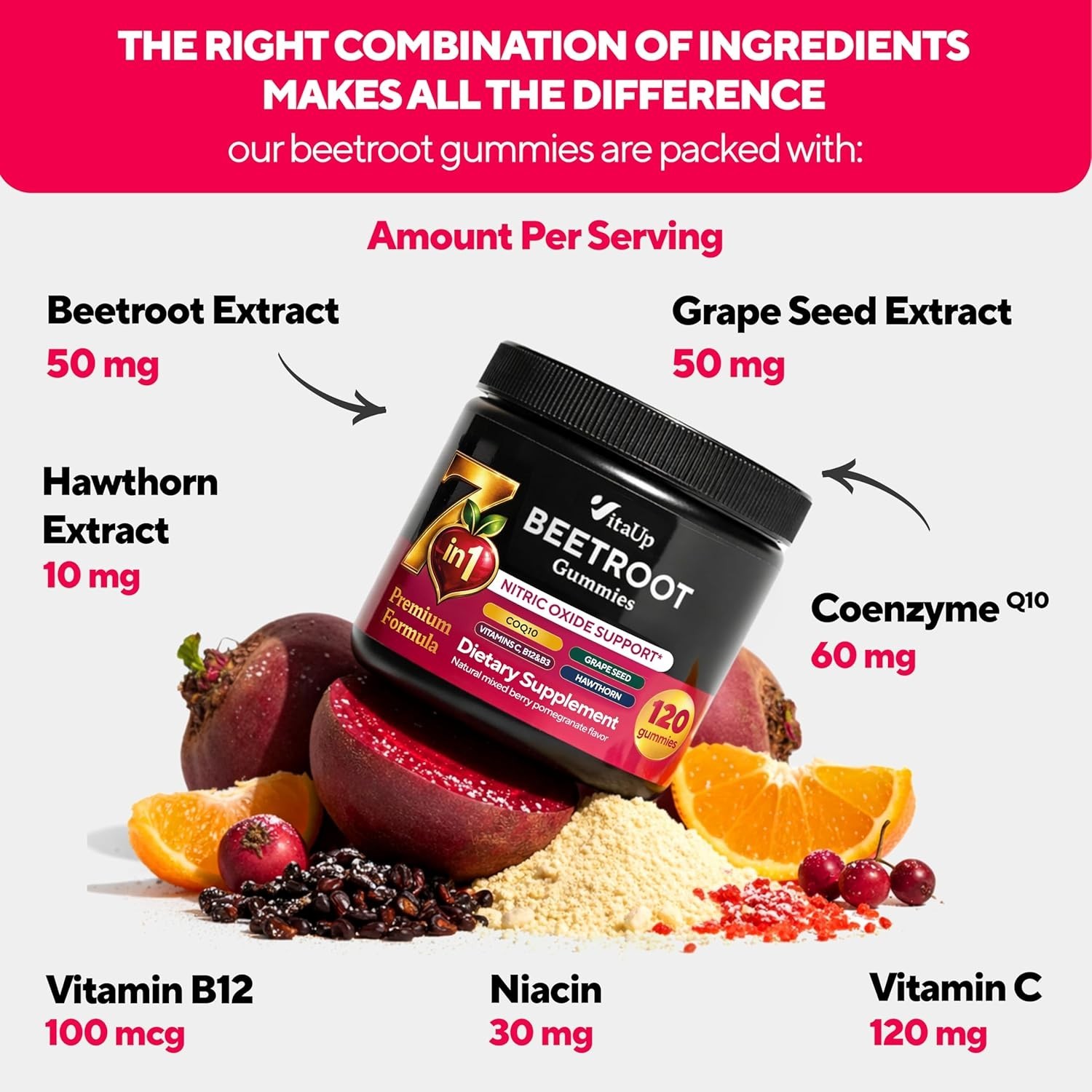 VitaUp Beet Root Gummies – Beetroot Supplement with CoQ10, Grape Seed, Vitami…
