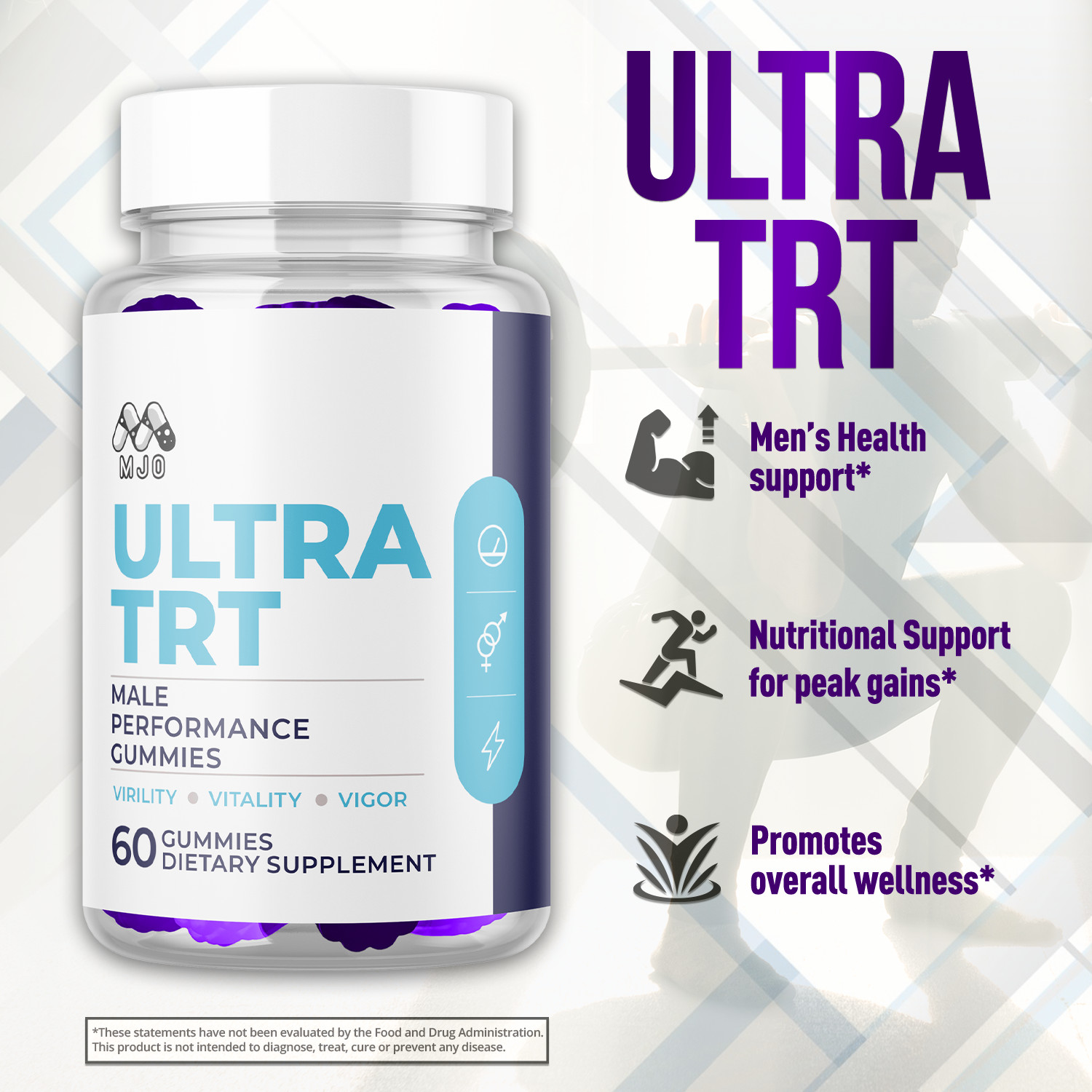 (1 Pack) Ultra TRT Male Gummys Advanced Male Health Support UltraTRT 60 Gummies