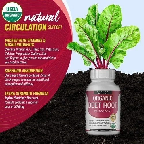 Organic Beet Root 2040mg + Black Pepper for Circulation & Energy