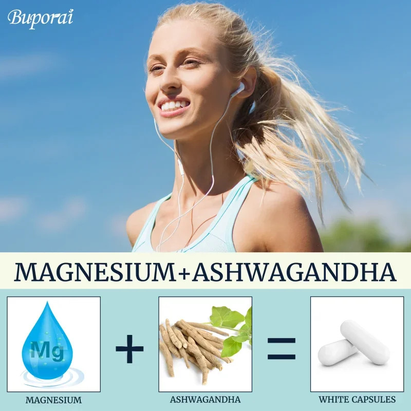 Magnesium + Ashwagandha 120pcs,Sleep,Relieves Muscle Tension,Soreness and Cramps