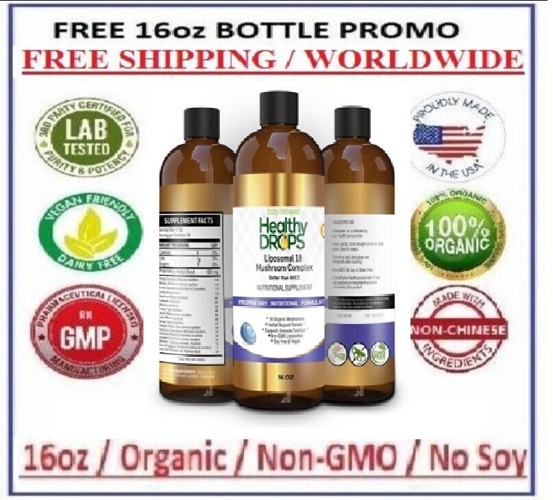LIPOSOMAL18 Mushroom Complex 1,200mg/oz ORGANIC SOY FREE PURE 16oz Exp 12/2028