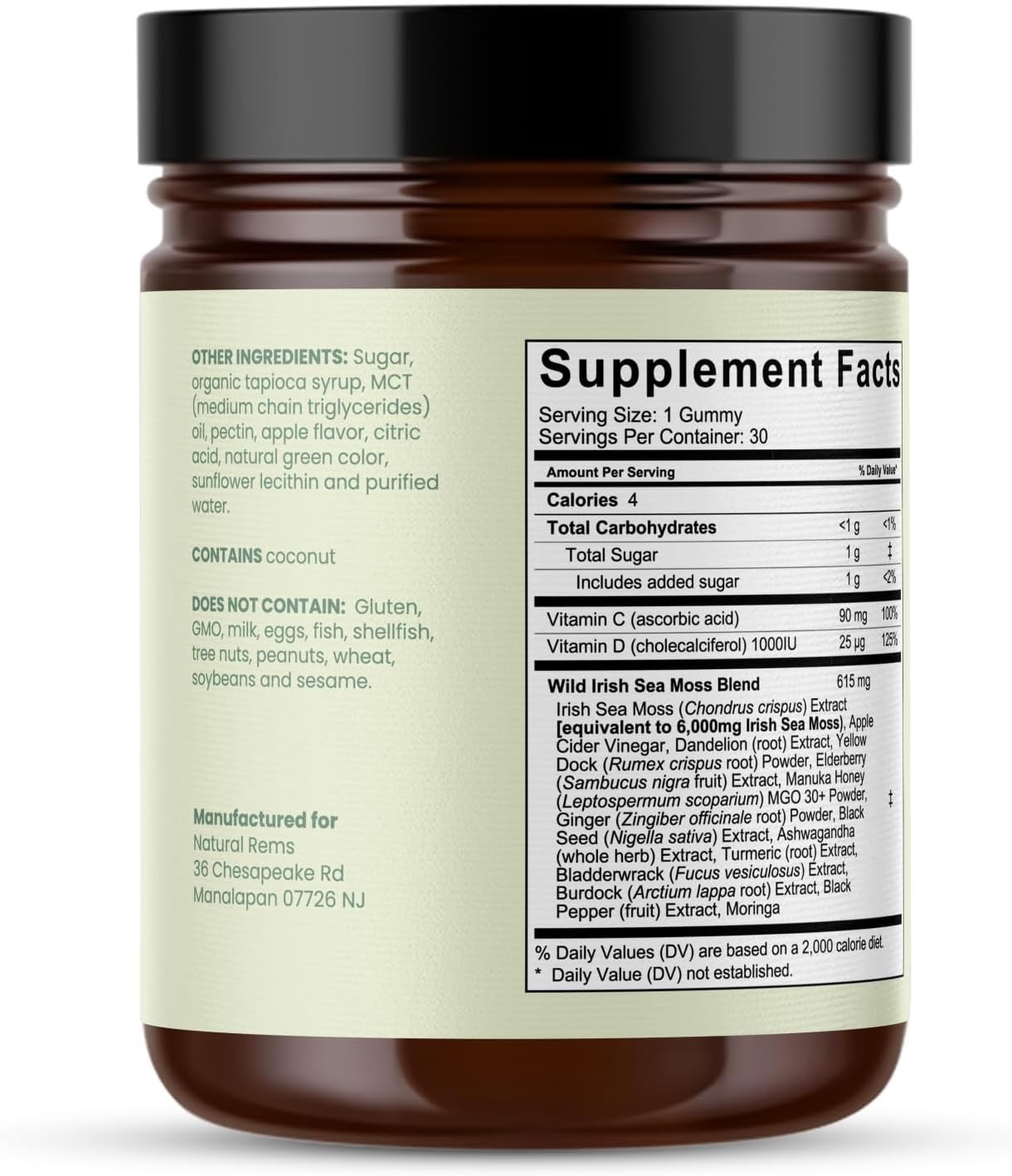 Natural Rems Sea Moss Gummies 16-in-1 – Ashwagandha Black Seed Oil Bladder Wrack
