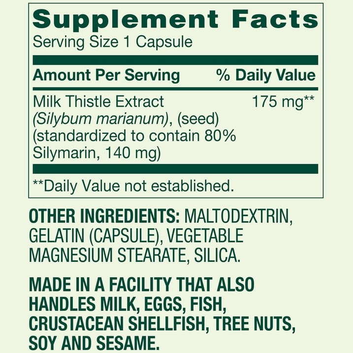 Spring Valley Milk Thistle Extract 175mg Dietary Supplement Capsules, 90 Count