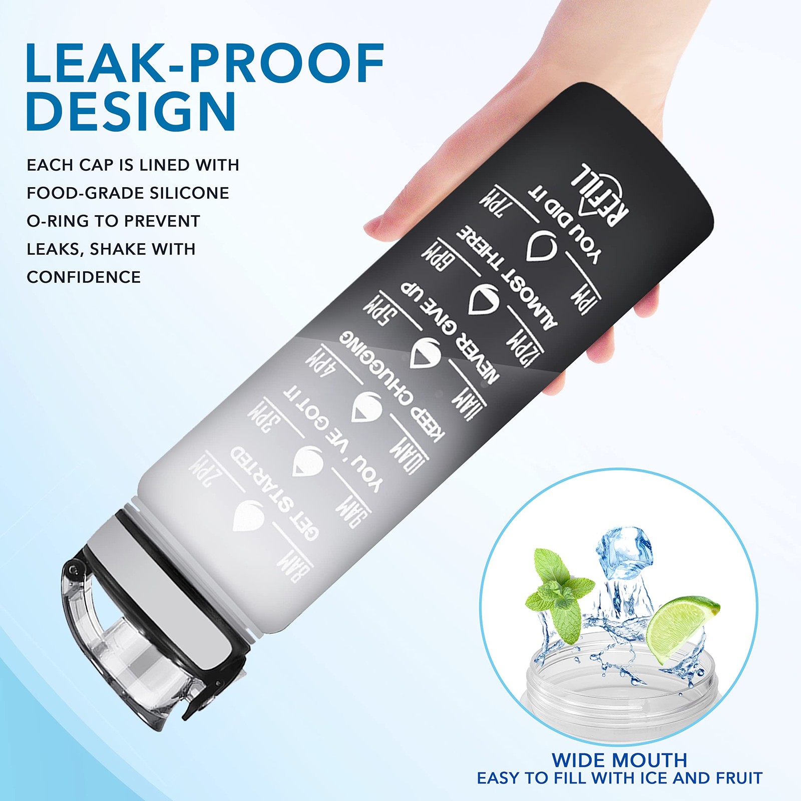 Enerbone 32 oz Water Bottle, Leakproof BPA & Toxic 32 Ounces, Gray-Black
