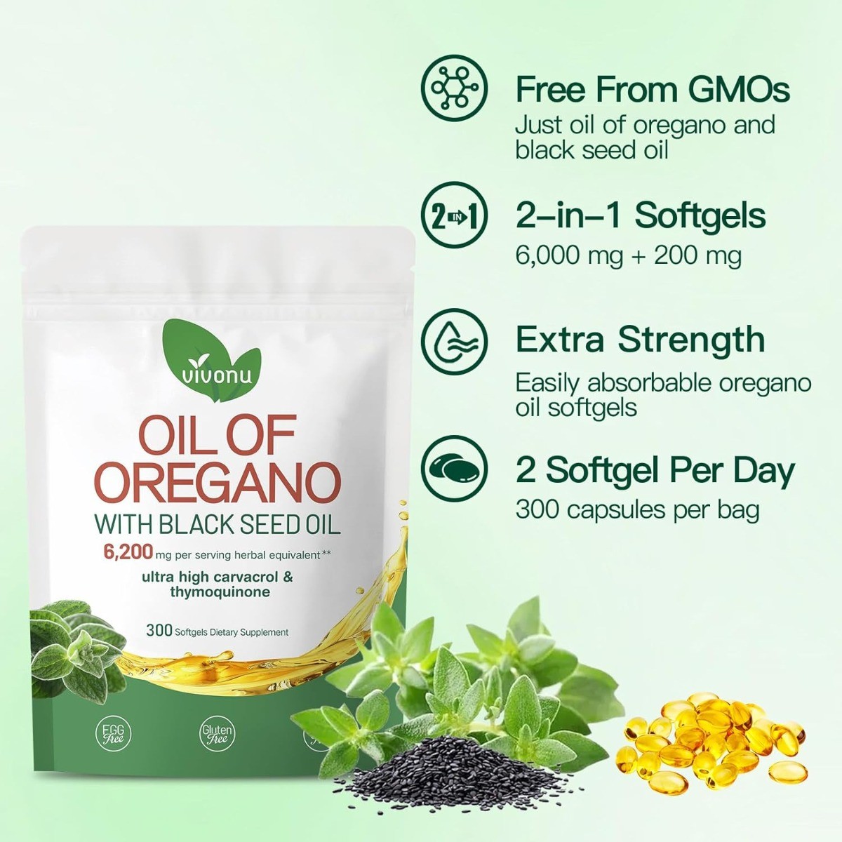 Oil of Oregano & Black Seed Oil Softgels | 6000mg Oregano, 200mg Black Seed Oil