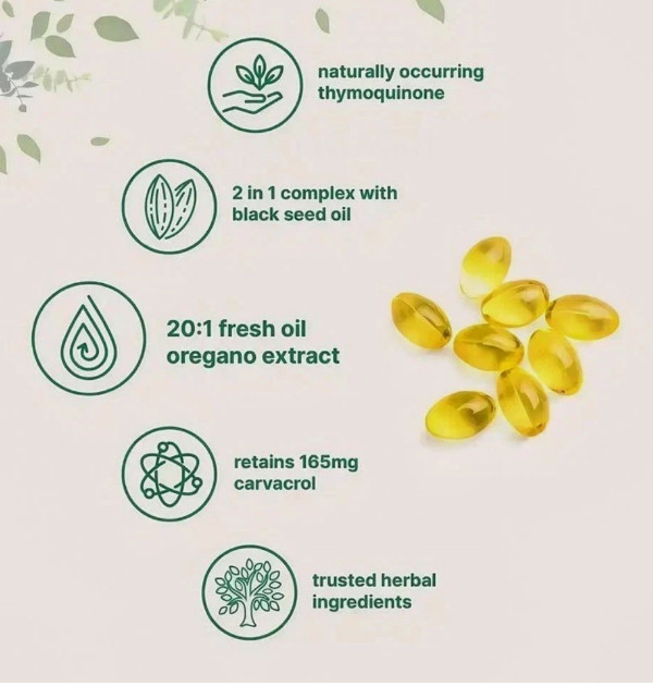 2 in 1 Oil of Oregano & Black Seed Softgels Count with Carvacrol,Immune Supports