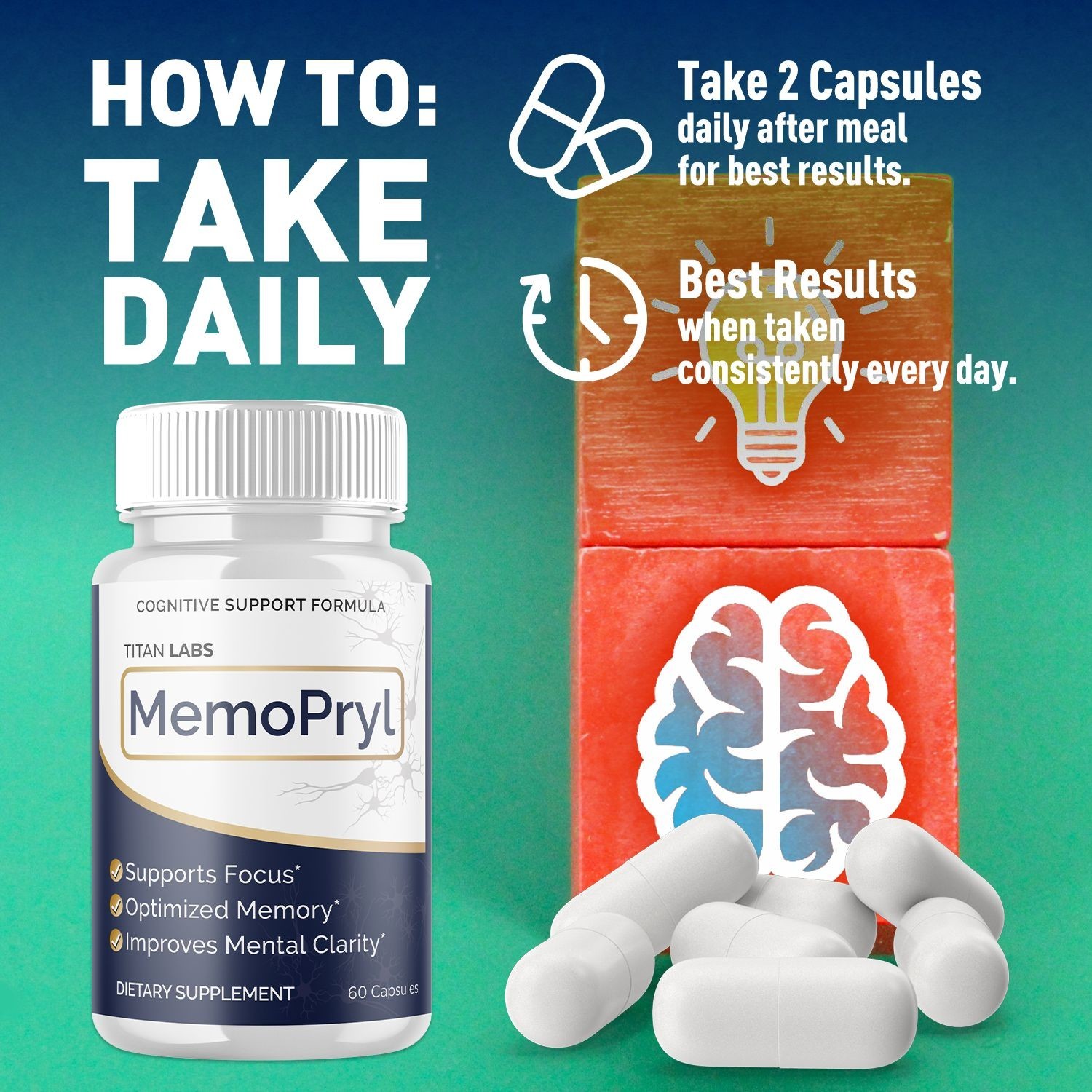 (1 Pack) MemoPryl Nootropic All Natural Brain Supplement Memo Pryl 60 Capsules