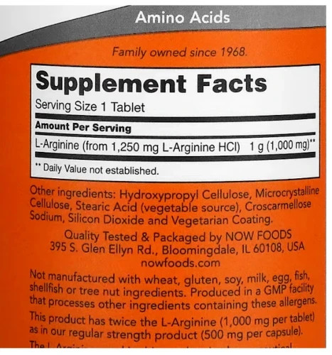 Double Strength L-Arginine 1000mg 120 Tabs Amino Acid Kosher/Vegan